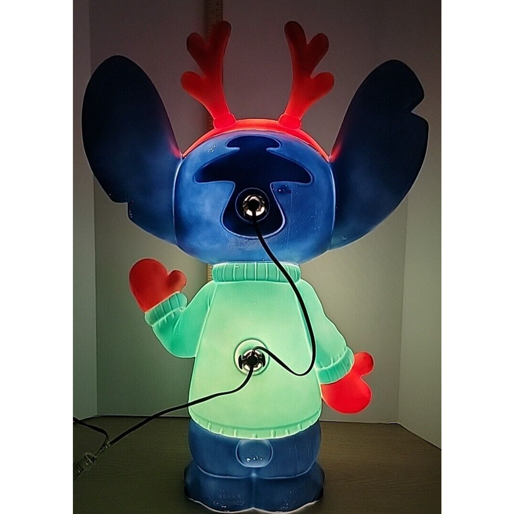 Gemmy Christmas Stitch Disney's Lilo & Stitch w Antlers & Sweater Blow Mold 27" - Picture 6 of 10